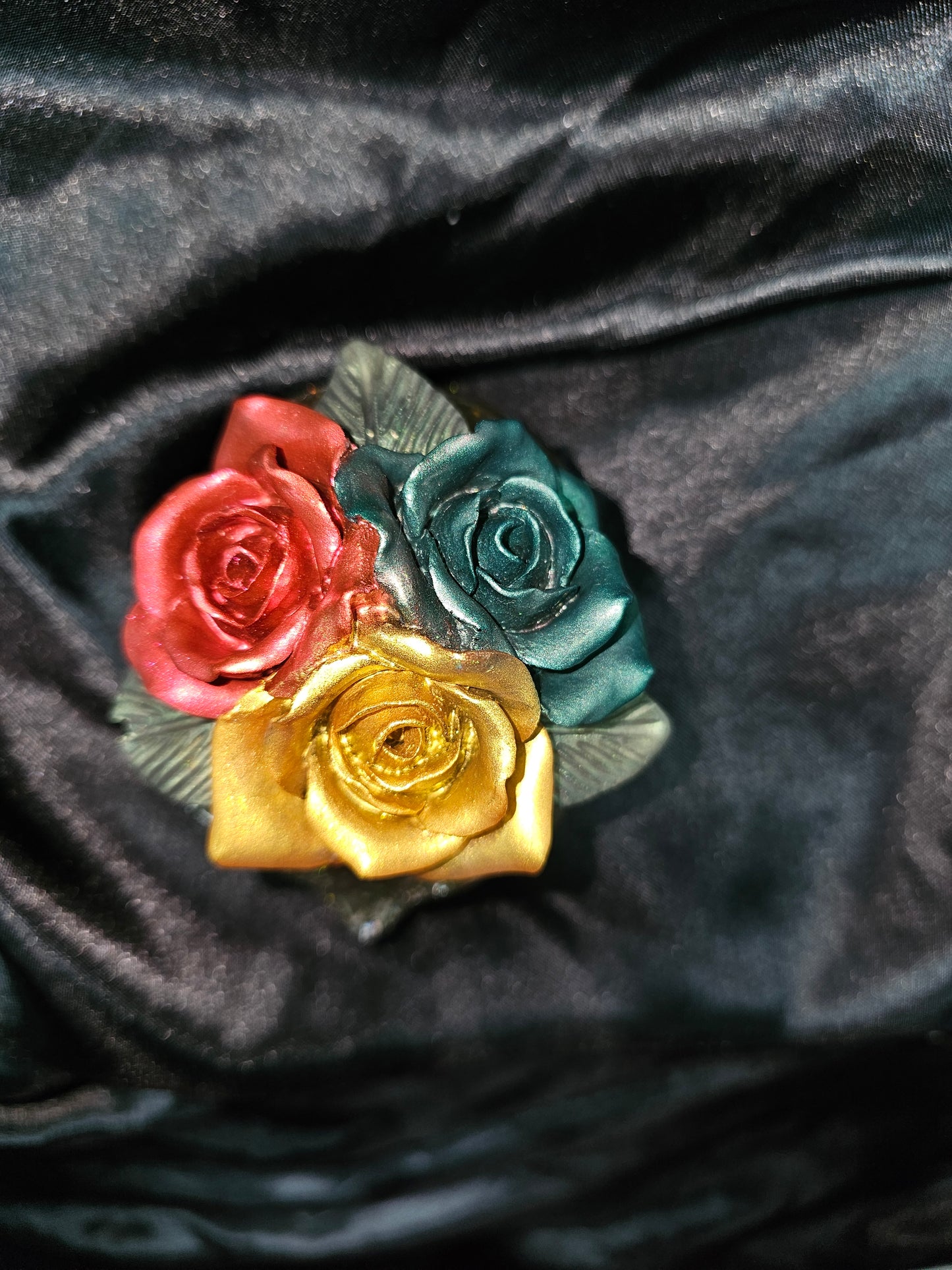 Skull - Red, Green, Gold Flowers